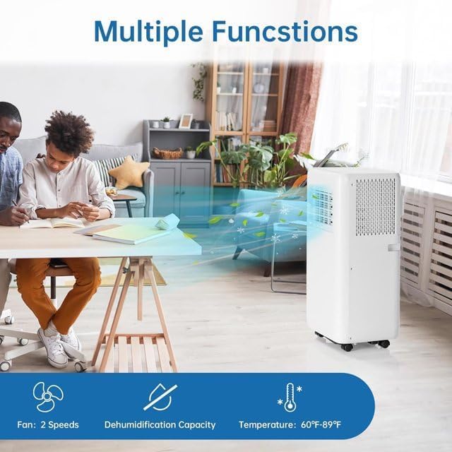 Versatile 3-in-1 10,000 BTU Portable Air Conditioner, Portable AC Units for Rooms with Dehumidifier & Fan, Room Air Conditioner Cools Up to 450 Sq. Ft, Sleep Mode, Remote, Timer, White