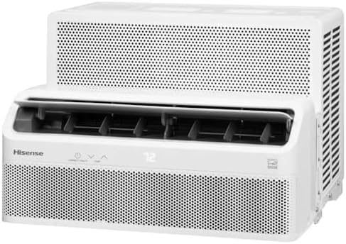 Hisense 8,000 BTU Smart Inverter Window Air Conditioner Easy Install Bracket, Up to 350 Sq Ft, Ultra-Slim Profile, 3 Speed, 700W, 4‑Way Air Direction HLAW0825TW (Renewed)