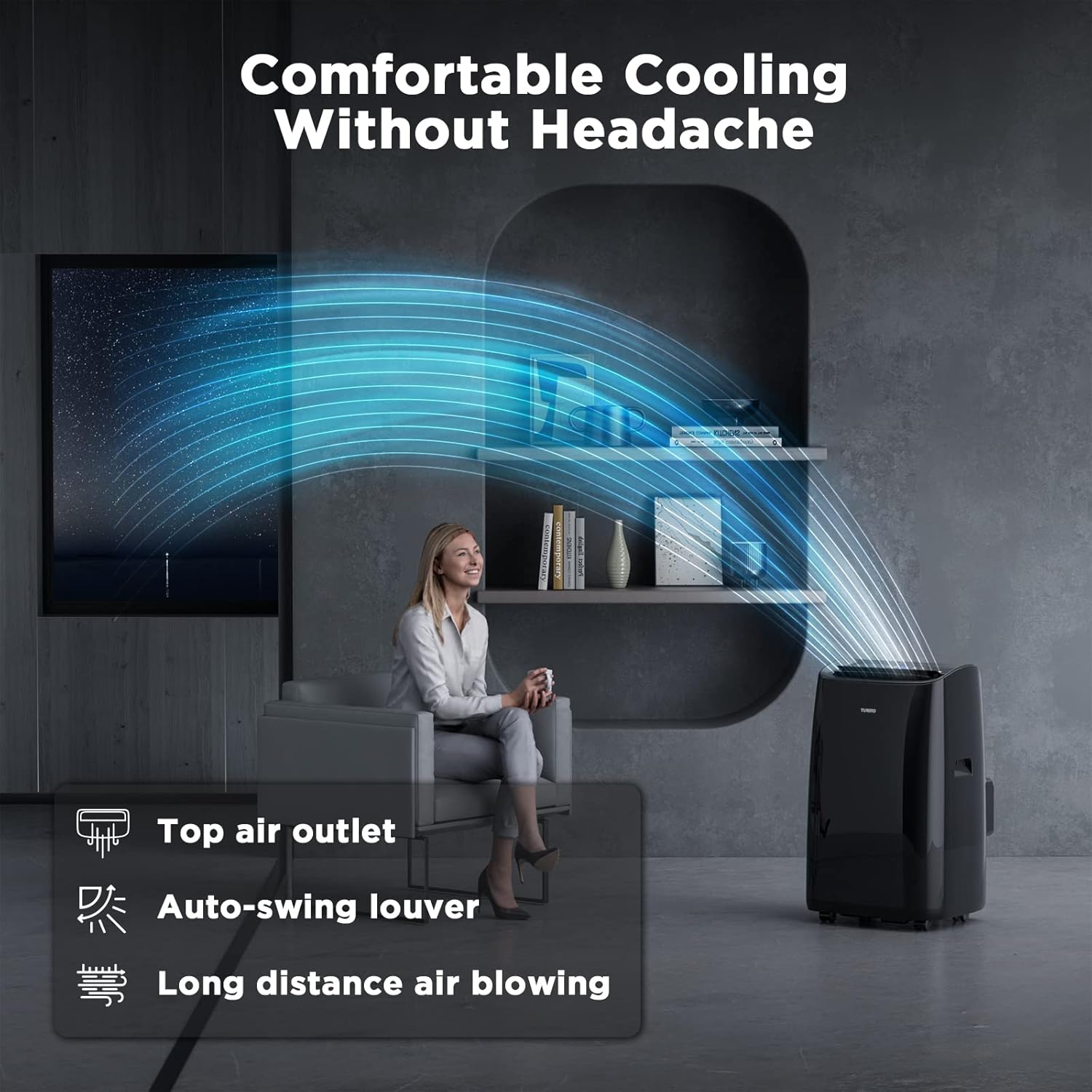 TURBRO 14,000 BTU Smart WiFi Portable Air Conditioner, Cooling up to 600 Sq Ft, 3 in 1 Functions, with Remote, Supports Alexa Control, Greenland