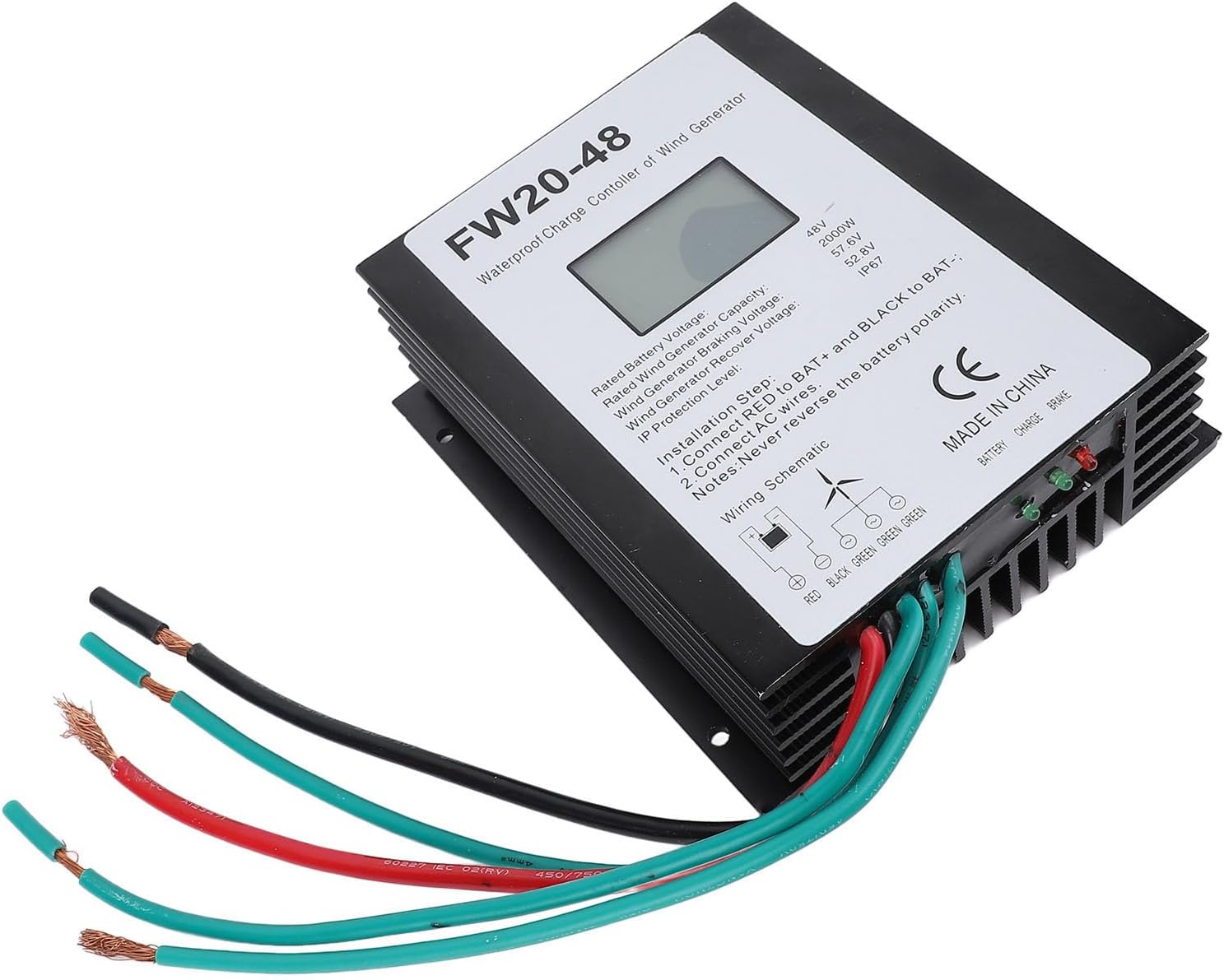 2000W Wind Turbine Controller 48V Aluminum Alloy IP67 Water MPPT with LED Display - Efficient Heat Dissipation, Automatic Battery Protection, Ideal for Home Use