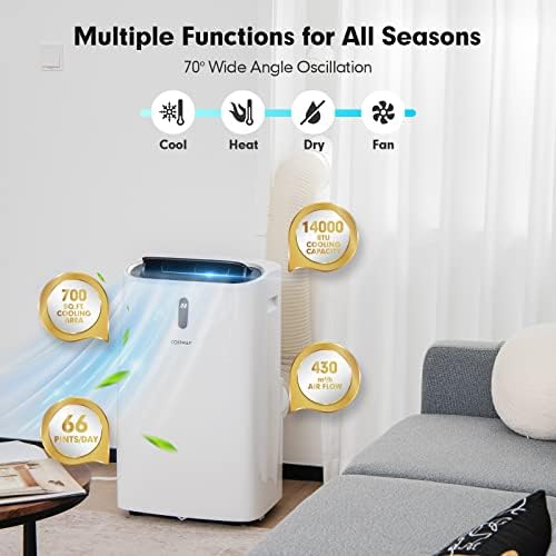COSTWAY 14000BTU Portable Air Conditioner, 4-in-1 Oscillation Air Cooler with Cooling/Humidifier/Heater/Fan, 3 Speeds Fan, Remote Control, WiFi Smart Control (14000BTU)