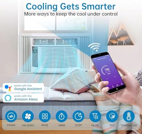 Smart Window Air Conditioner 6000 BTU with Remote and App Control, Low Noise 50 dB for 23-36 inch Windows, Energy Saving, Cools 250 Sq.ft,110-115V