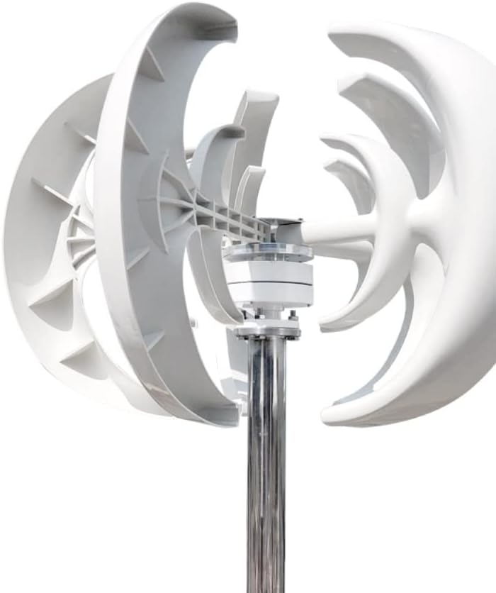 Wind Power Turbine Generator 800W Vertical Wind Turbine 12v 24V Vertical Axis Wind Generator Small Windmill Free Energy With MPPT Charging Controller (Color : White, Size : TURBINE ONLY_12V)