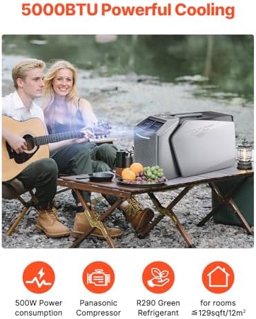 Happybuy 5000 BTU Portable Air Conditioner – 3-Speed Cooling Unit with 24H Timer & 16-32℃ Adjustment, AC/DC Compatible for Tent Camping, RVs & Home Use, Grey