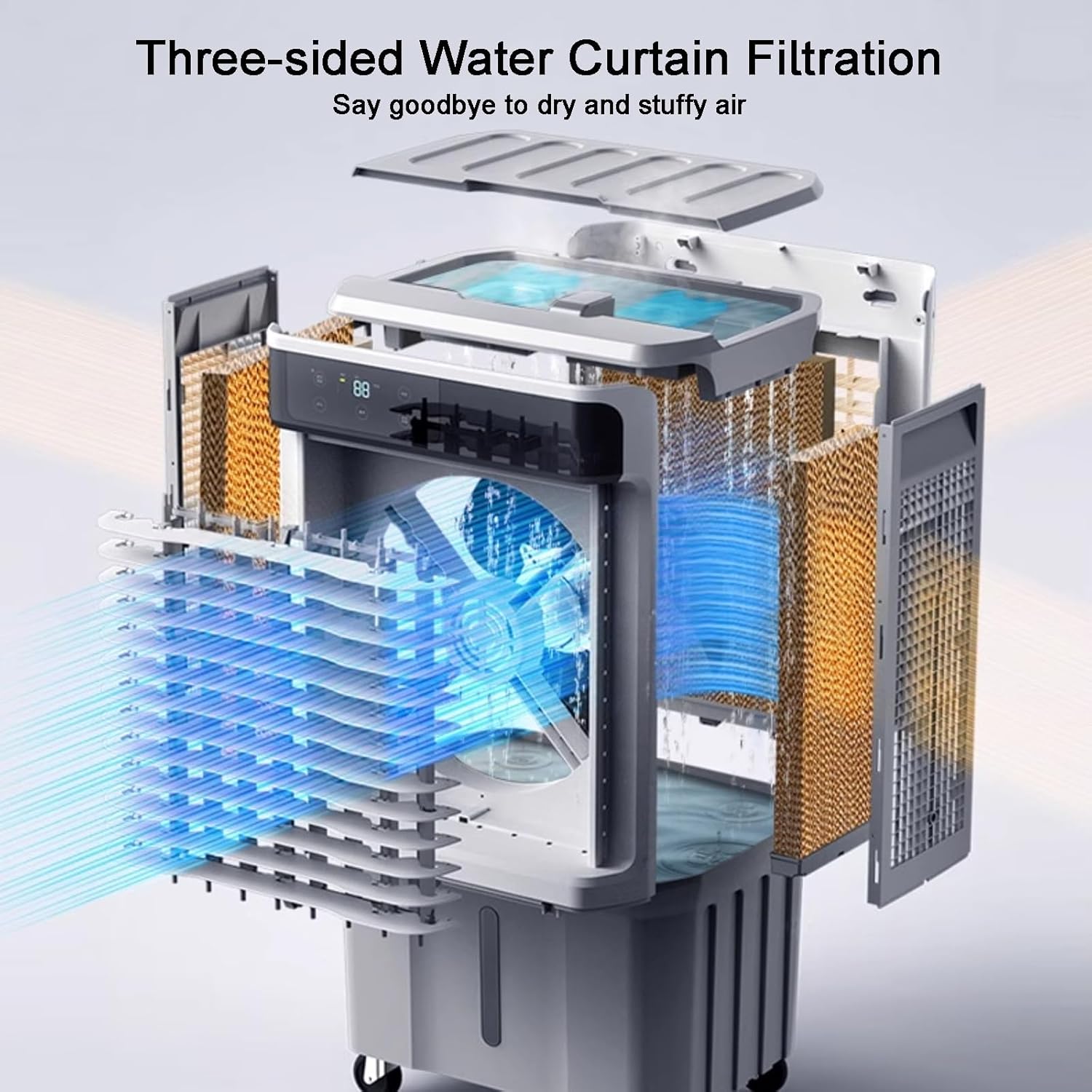 Portable Air Conditioners, Swamp Cooler, Automatically Swing the Blades 120° Left and Right, with Large Capacity Water Tank, 3 Wind Speeds, for Office, Camping(98 * 40 * 30cm/39 * 16 * 12in)