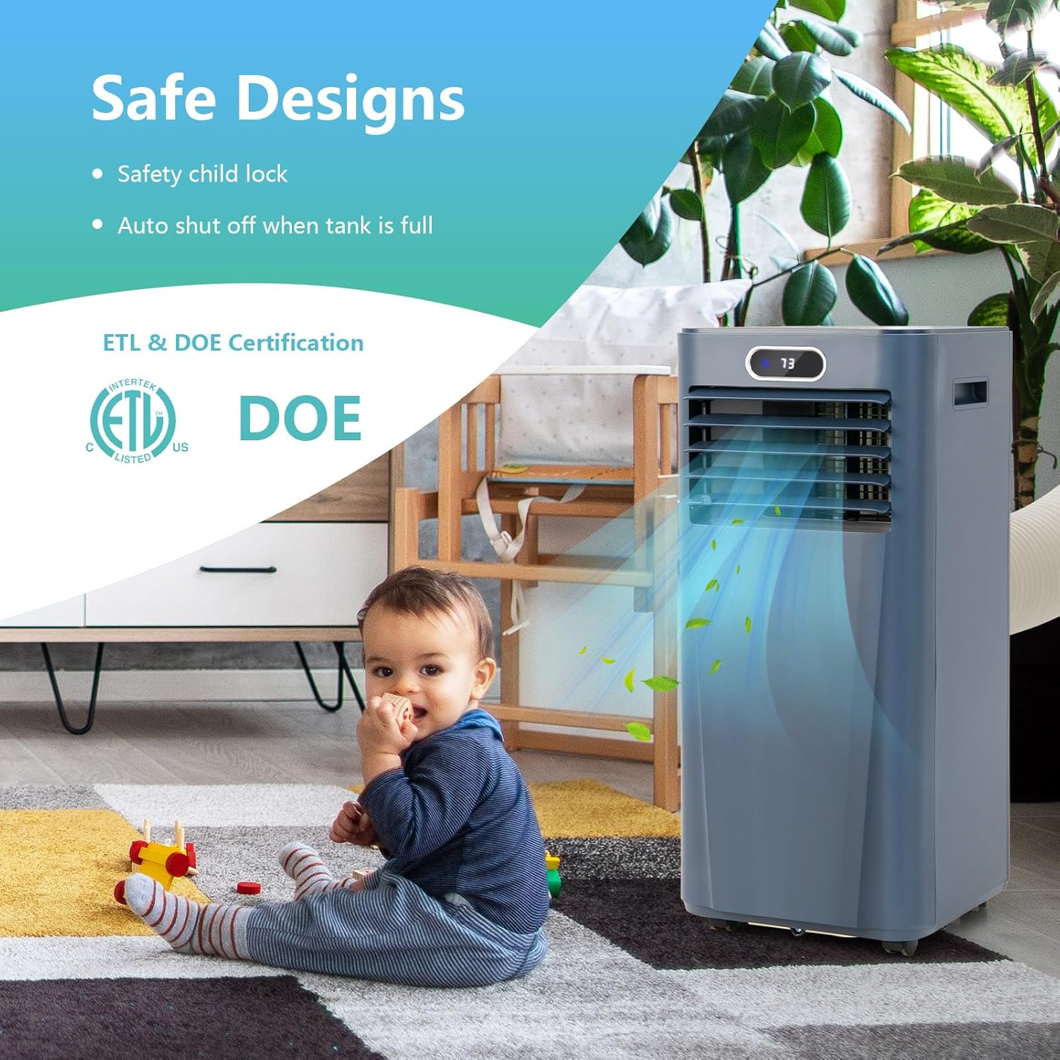 ARLIME Air Conditioner Portable, 8000 BTU Cools up to 230 sq. ft, Portable AC Unit with Fan & Dehumidifier, 2 Speed, Child Lock, 24H Timer, LED Display, Air Cooler for Living Room, Bedroom, Office
