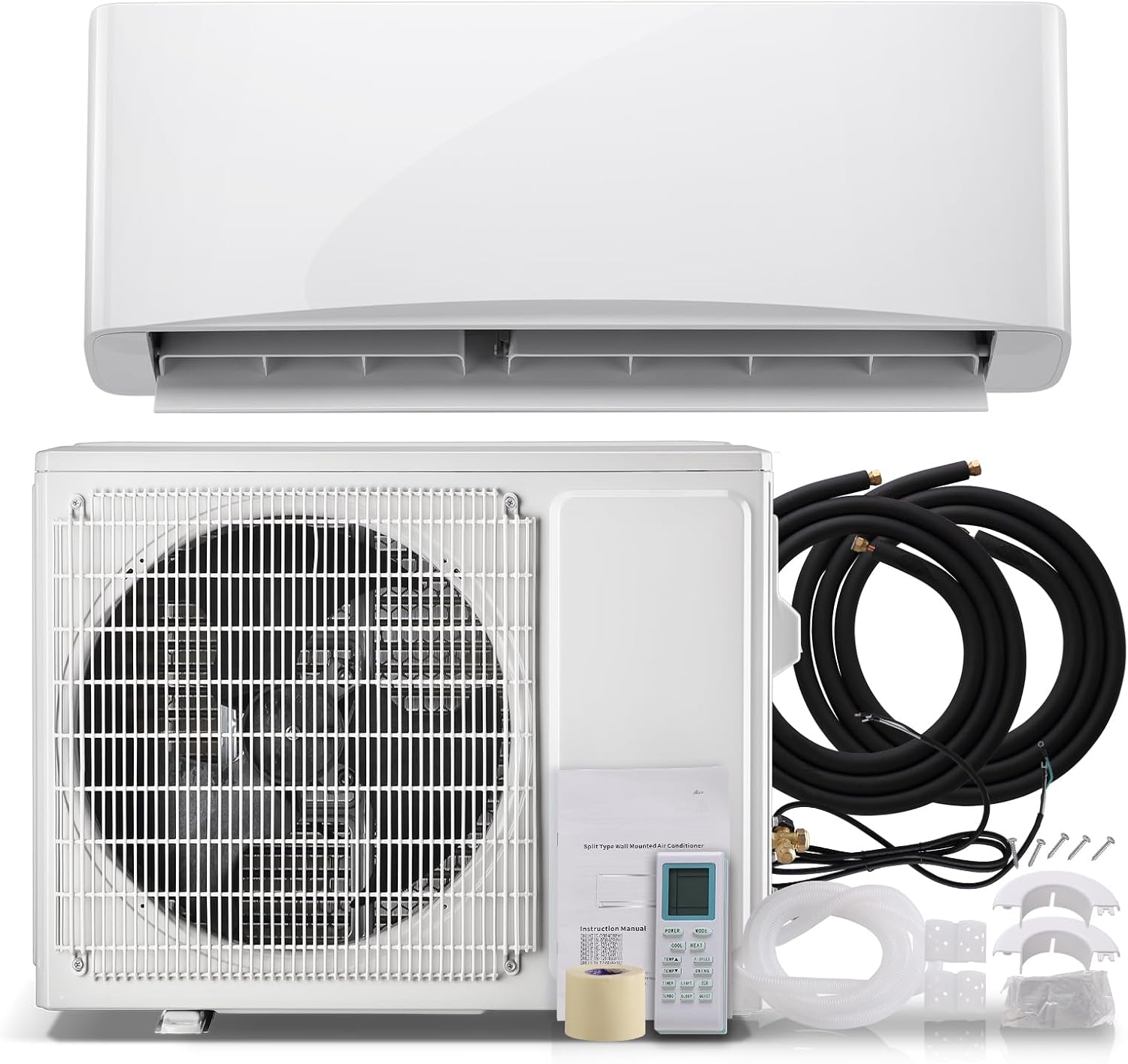 12000BTU 4-in-1 Split Air Conditioner & Heater 17 SEER2 115V Inverter System, Cools Up to 750 Sq. Ft, Mini Wall AC Unit with Heat Pump & Installation Kit White