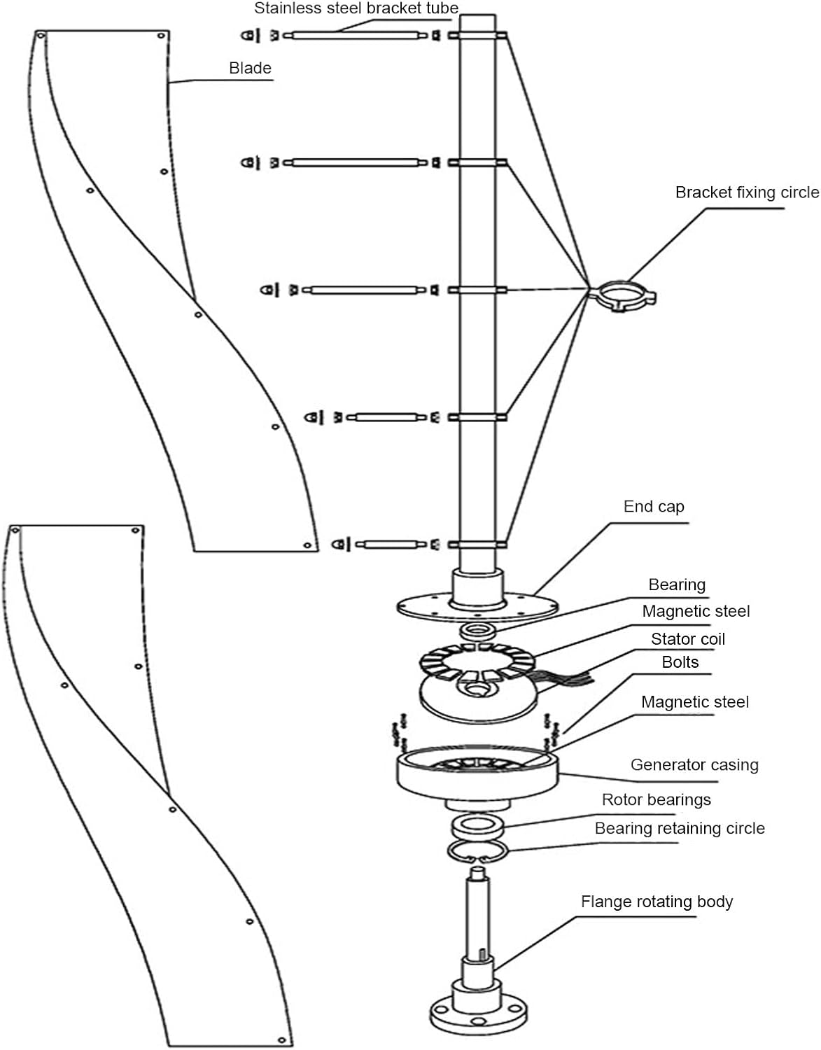 600W Vertical Axis Wind Turbine Generator, 10m / s Speed Permanent Magnet Generator with Controller, Windmill Generators, Electric Power Generator (12V)
