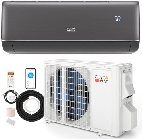 COSTWAY 9100BTU Mini Split Air Conditioner& Heater, 20.5 SEER2 115V Inverter Heater Pump System Cools Up to 450 Sq. Ft, Compatible with Alexa, Installation Kit (9100BTU, 115V, 20.5 SEER2)