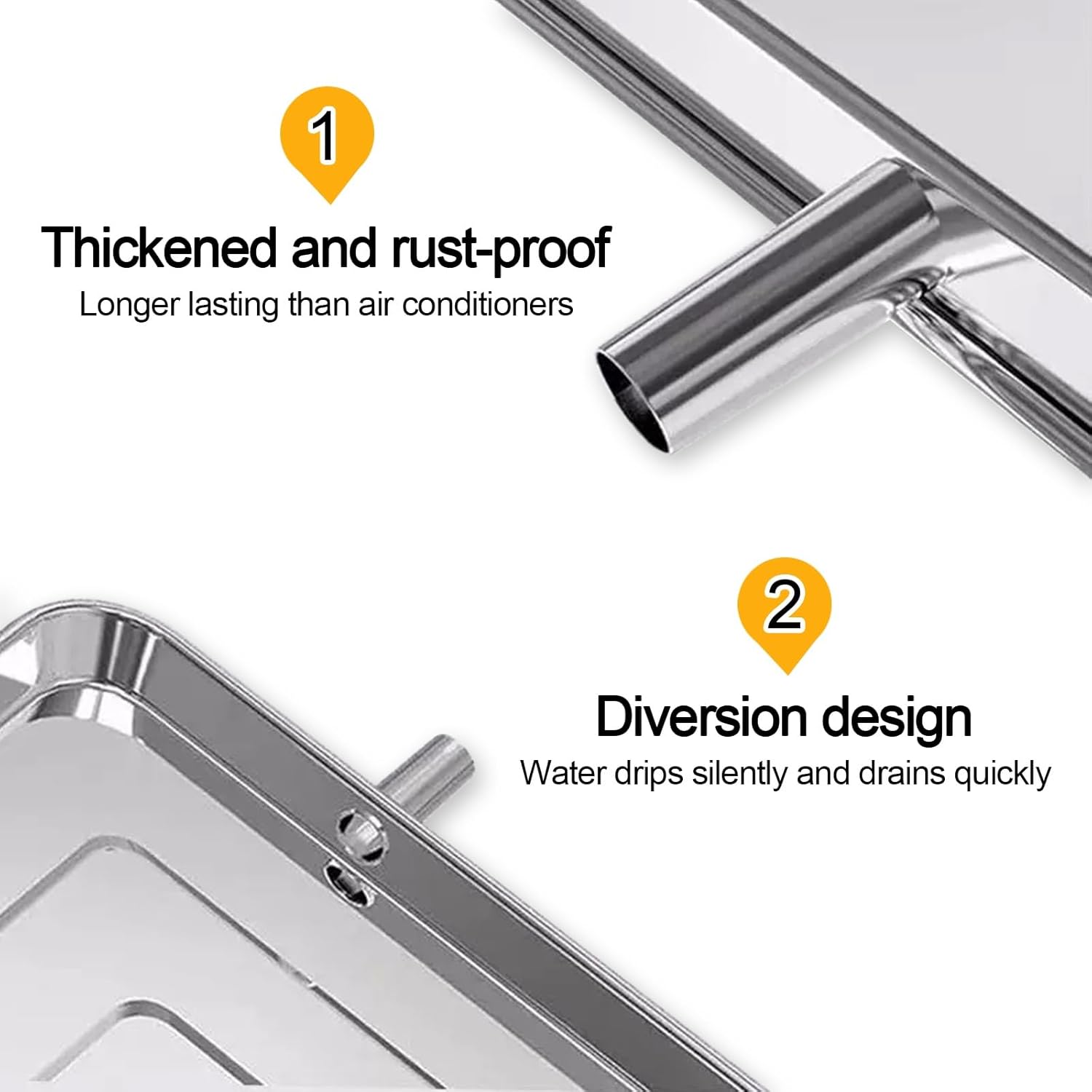 Condensate Drain Pans, Drip Tray with Drain Kit, Ac Drain Pan, Stainless Steeln, for Universal Split Air Conditioner Heat Pump Systems(93x44x3.5 cm)
