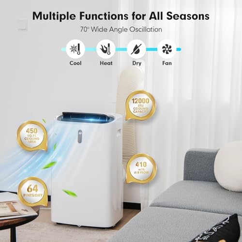 ARLIME 4-in-1 Portable Air Conditioner w/Remote Control, 12000 BTU AC Unit with Cool, Heat, Fan, Dry & Sleep Mode, 24H Timer, Smart Phone Control, Air Cooler w/Window Kit, Cools Up to 450 sq.ft