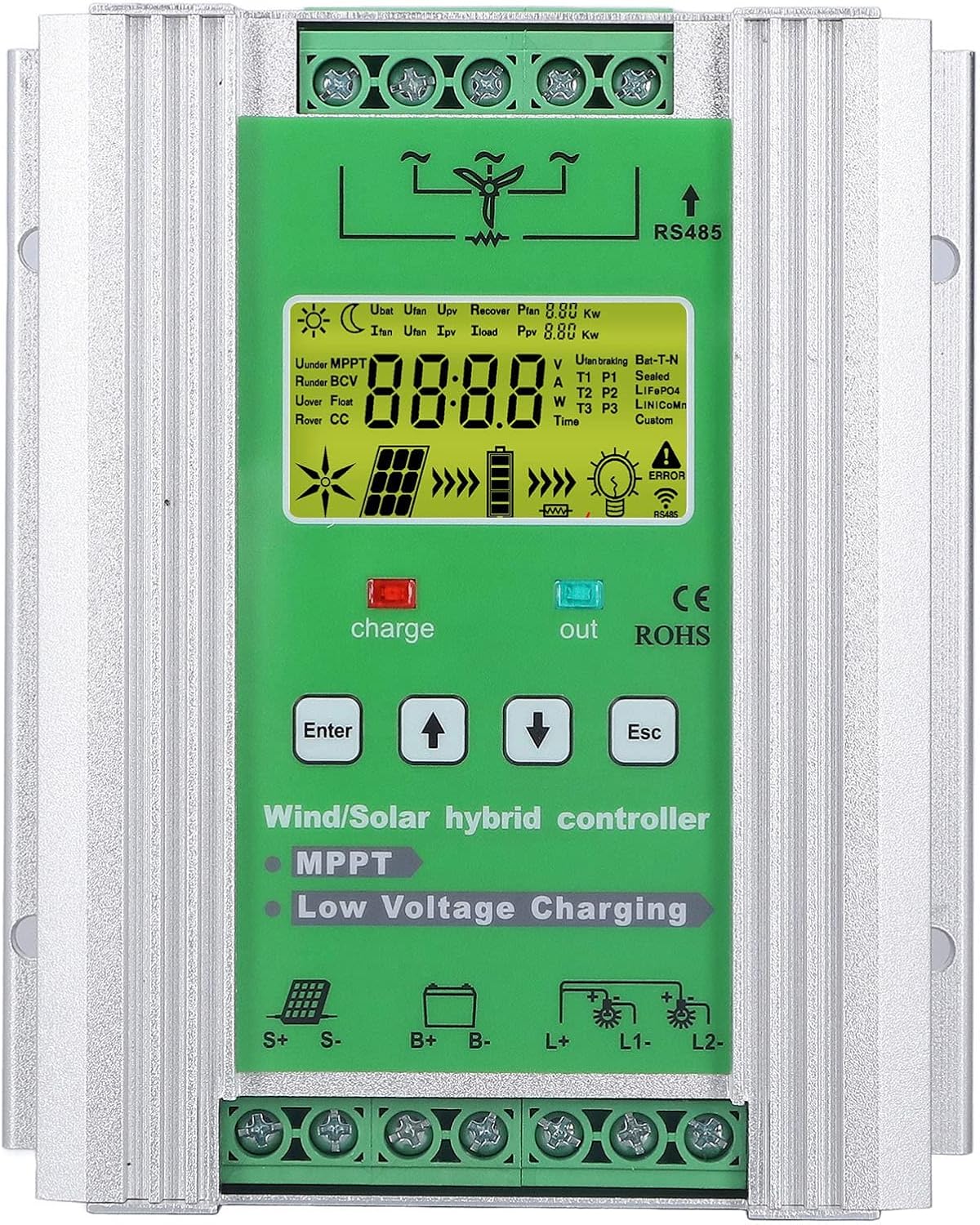 400W Wind Solar Hybrid Charge Controller 12V/24V MPPT Boost Charge Regulator with LCD Display and Free Dump Load Accurate (400W Wind / 400W Solar)