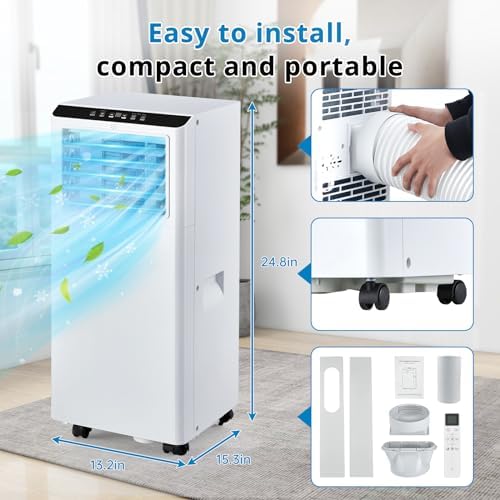 8000 BTU Portable Air Conditioner, 3 In 1 AC Unit Cooling Up to 350 Sq.Ft, Small Air Cooler, Dehumidifier and Fan, Indoor Air Conditioner with Remote, Led Display, Mount Kit, White