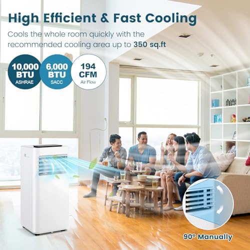 DORTALA Portable Air Conditioner 10000 BTU, 3-in-1 AC Cooling Unit with Dehumidifier, 24H Timer, Remote Control, Window Kit, Standing Air Conditioner for Home, Apartment, Dorm, Cools up to 350 Sq.Ft