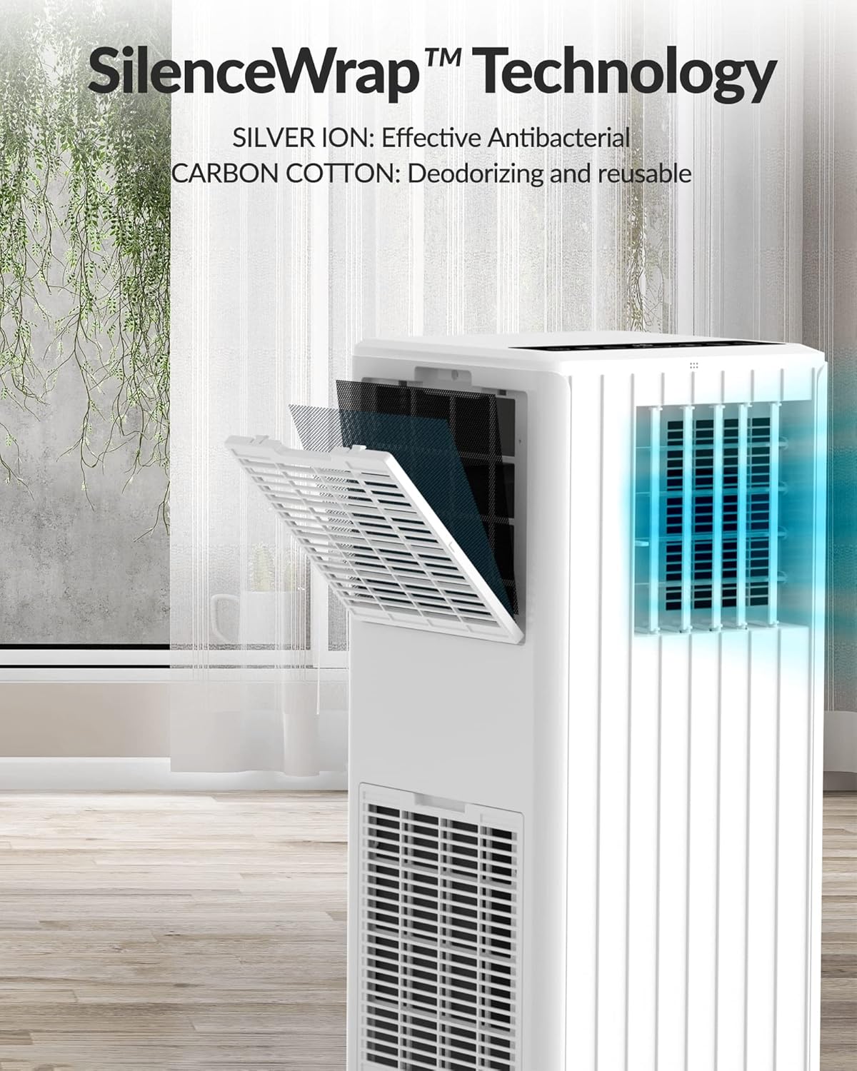 8,000 BTU Portable Air Conditioner, 3 in-1 Free Standing Cooling Portable AC Unit with Remote Control Cool/Dry/Fan Mode, Cools Up to 350 Sq.Ft with Sleep Mode, 2 Fan Speed for Home