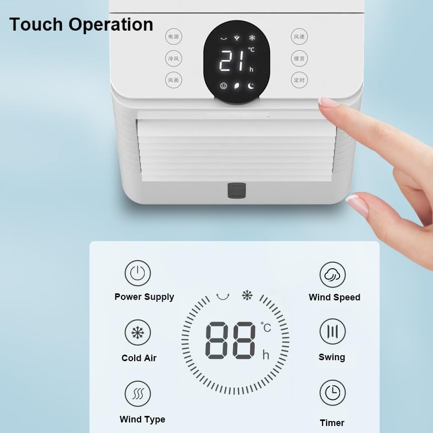 Windowless Air Conditioner for Bedroom, Swamp Cooler Fan & Humidifier with 1Gal Tank, Remote, 6 Ice Packs, 3 Speeds, 3 Modes, 12H Timer, Evaporative Cooler for Indoor