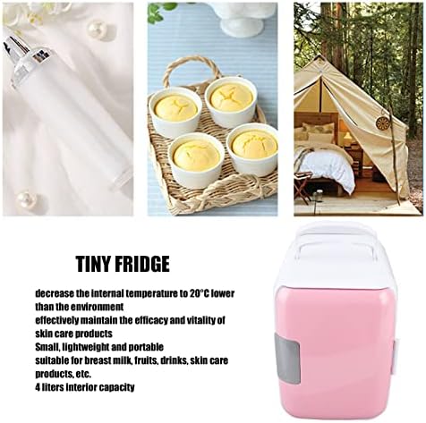 Pilipane Car, Portable Mini Fridge 4 Liter, Office Desk & College Dorm Room, Small Refrigerator Cooler for Food, Drinks, Beauty & Makeup, Skincare Mini Fridge for Bedroom(Pink)