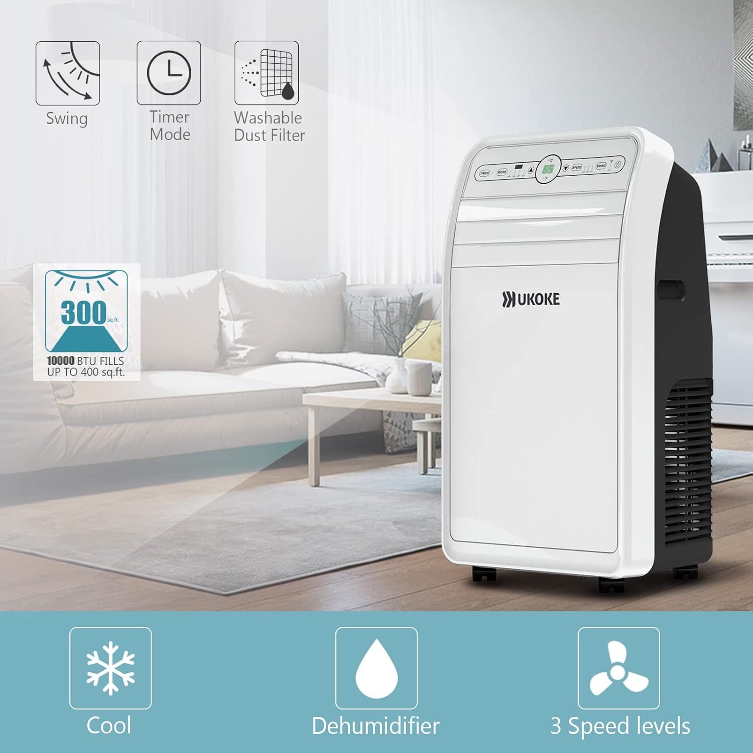10000 BTU Portable Air Conditioner,White