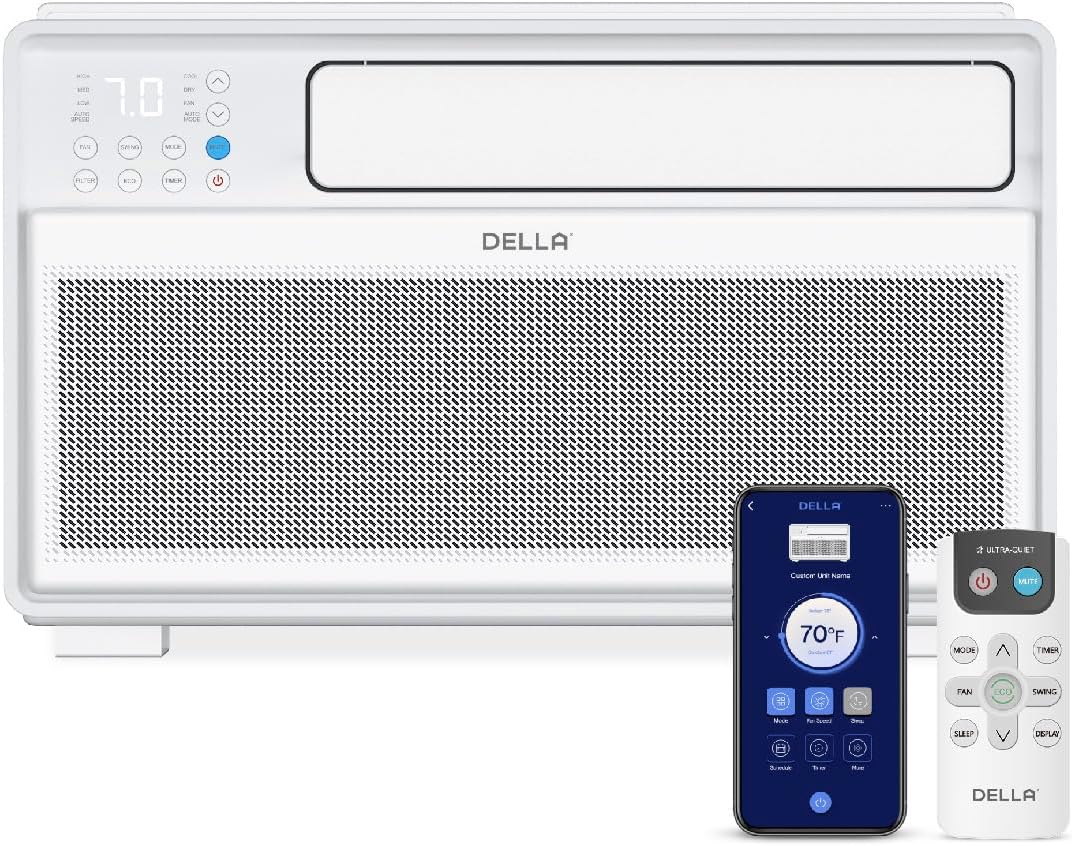 DELLA 10000 BTU Smart Inverter Window Air Conditioner Ultra Quiet AC Unit Cools up to 440 Sq.Ft, Works with Alexa, GEO Location, Energy Star Certified, Remote/Wi-Fi Enabled Control, Easy Install Kit