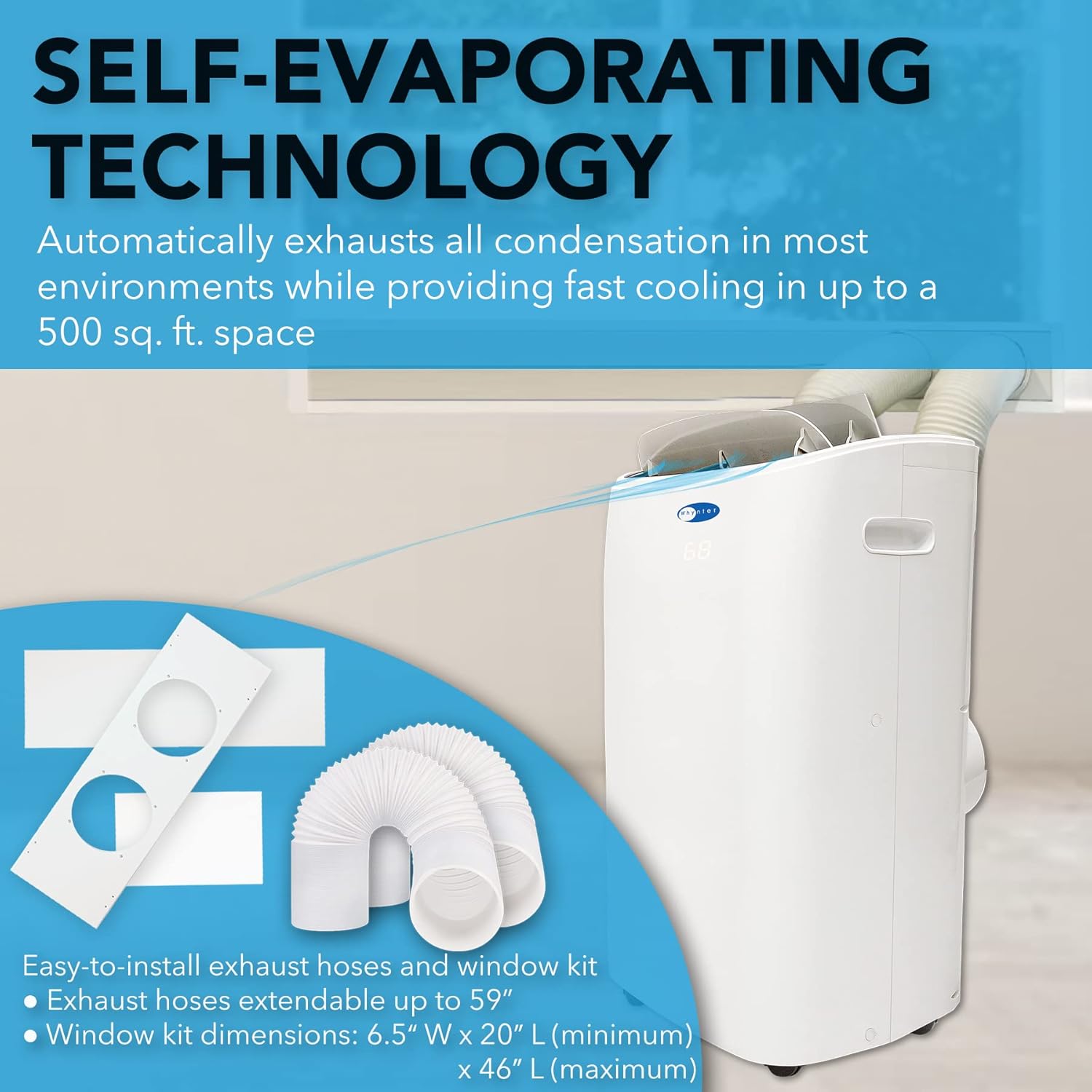 Whynter Portable Air Conditioner 14,000 BTU with Dual Hose Dehumidifier & Cooling Fan for 500 Sq. Ft. Rooms, Includes HEPA Filter, AC Unit Window Kit & Remote, ARC-147WF (10,000 BTU SACC), White