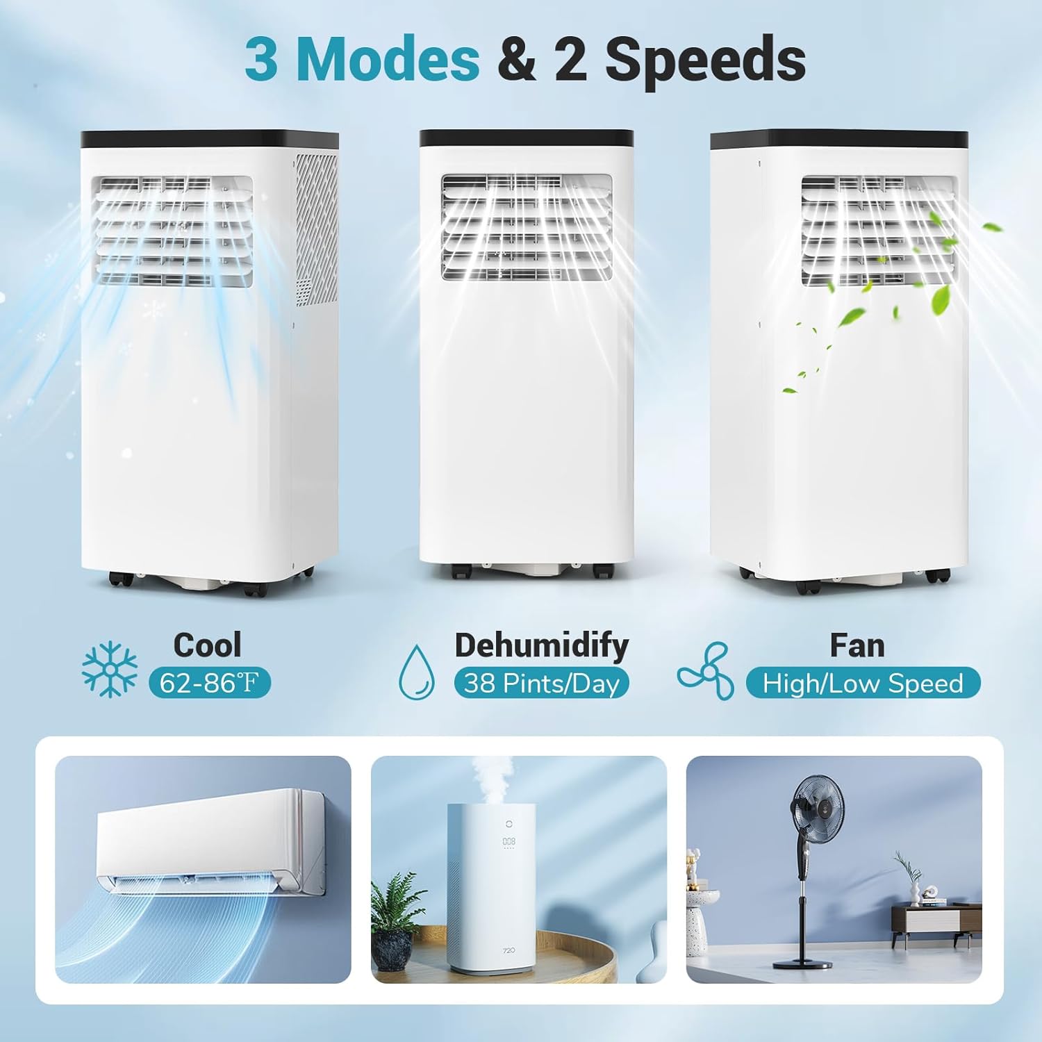 DORTALA Portable Air Conditioner 8000 BTU, 3-in-1 AC Unit with Remote Control, Dehumidifier, 24H Timer, Window Kit, Stand Up AC for 350 Sq.FT Bedroom, Dorm