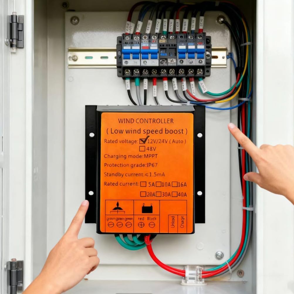 12V 24V 48V Auto Wind Charge Controller 3000W MPPT Wind Turbine Regulator with Low Wind Speed Boost Function IP67 Protection for Wind Power System Battery Charging,Yellow,24V