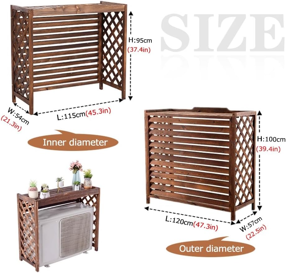 Portable Air Conditioner Cover for Outside Unit Weather Resistant Solid WoProtective Grilles Privacy Fence Screens Flower Rack Shutters Outdoor Plant Display Rack Storage Shelf (S