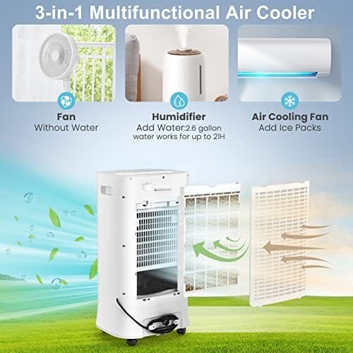 PETSITE Portable Air Conditioner Windowless, Evaporative Cooler Fan with Remote Control, 15H Timer, 2 Ice Packs, 2.6 Gal Water Tank, Personal Swamp Cooler for Bedroom Home Office