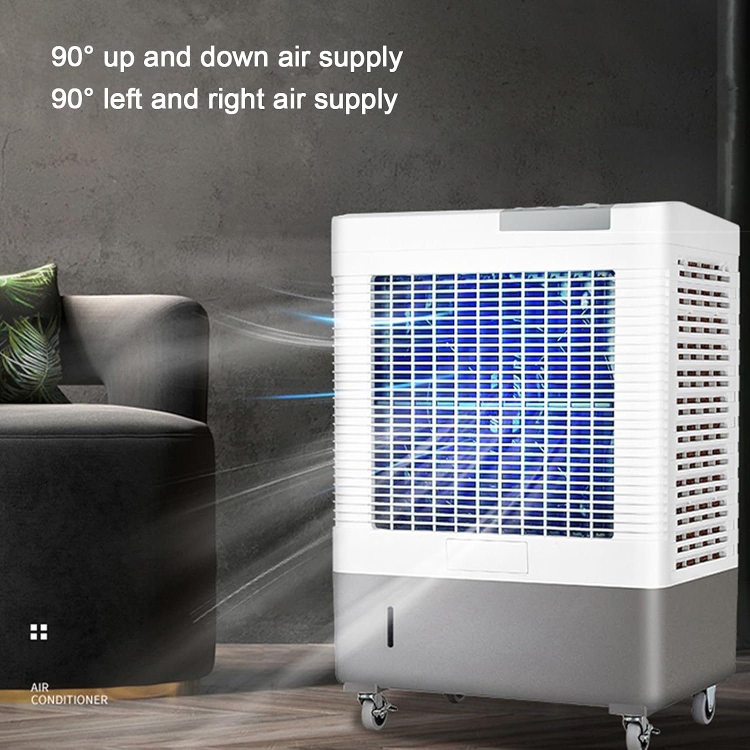 Industrial Air Conditioner Portable Evaporative Air Cooler Swamp Cooler with 10.6 Gallon Tank, 3 Speed Settings, Ideal for Cooling Homes, Garages, and Patios