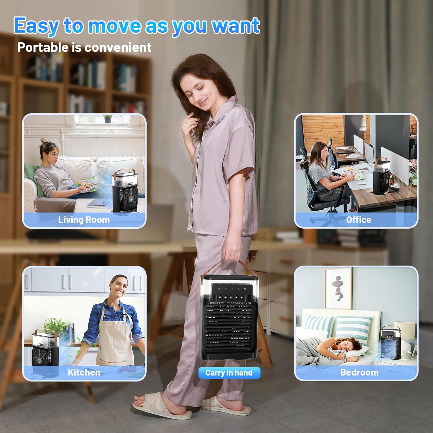 Portable Air Conditioners Fan, NTMY Personal Air Cooler with Remote Control, Ultra-Quiet Mini Air Cooling Fan with Natural Wind Function, 5 Cool Mist & 4 Speeds & Timer for Bedroom Office Desk