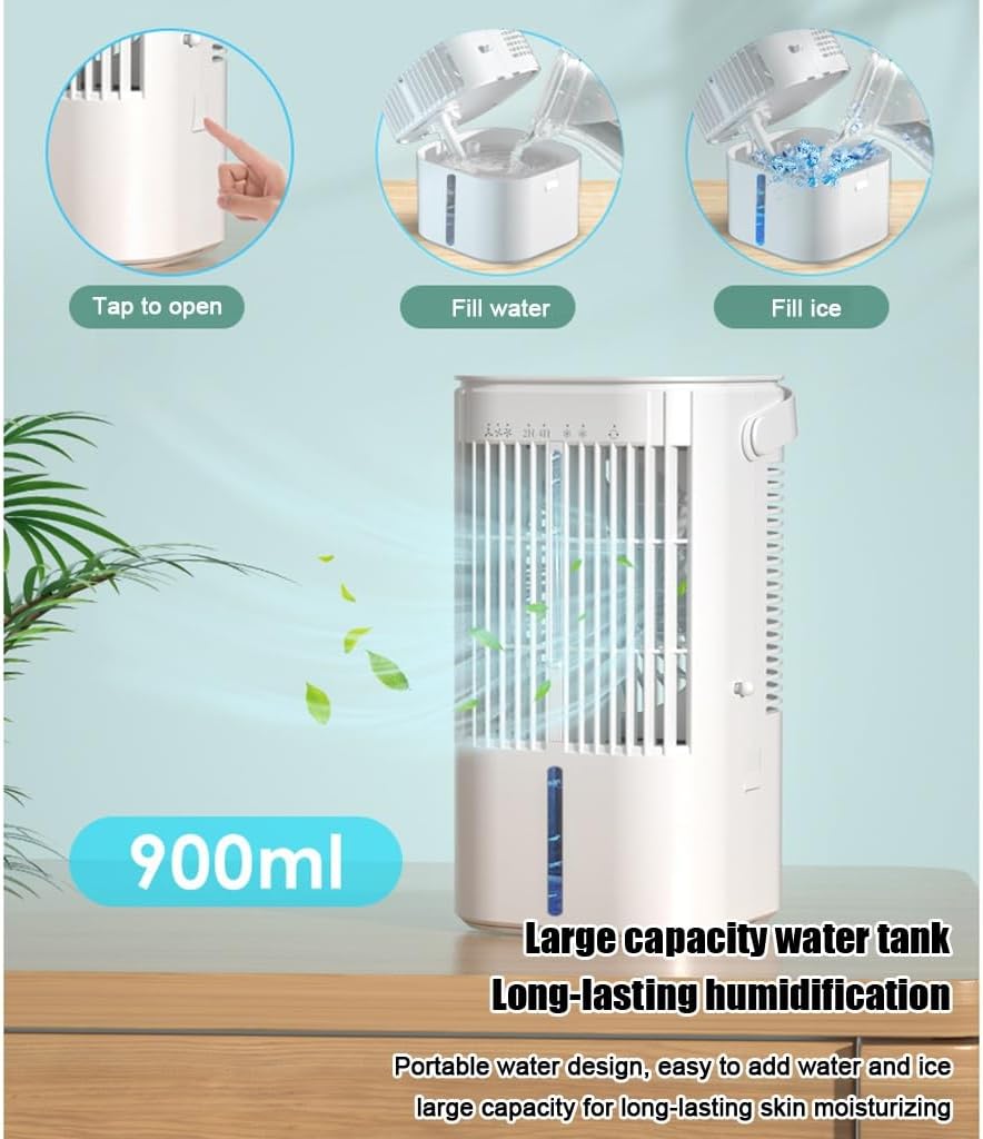 Portable Air Conditioner, Air Cooler Evaporative, Air Cooling Fan & Humidifier, 3 Speeds Mode 7 Colors LED Quiet Mini Air Conditioner Fan for Home Office(White)