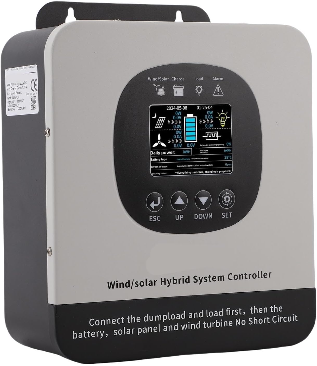 YWBL-WH Wind Solar Hybrid Charge Controller, 1200W Wind and 800W Solar Panel Charging Regulator with LCD Display and MPPT, for Home Boat Street Lamp