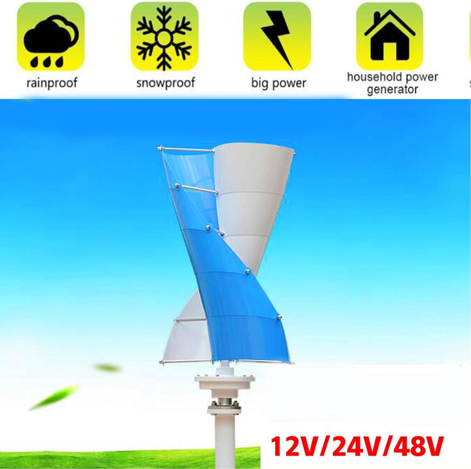 24v, 24V,Vertical Wind Power Turbine Generator 9000W 12V 24V 48V 220V 3-Phase AC Wind Turbine Generator, for Renewable Energy Solution(Low Noise)
