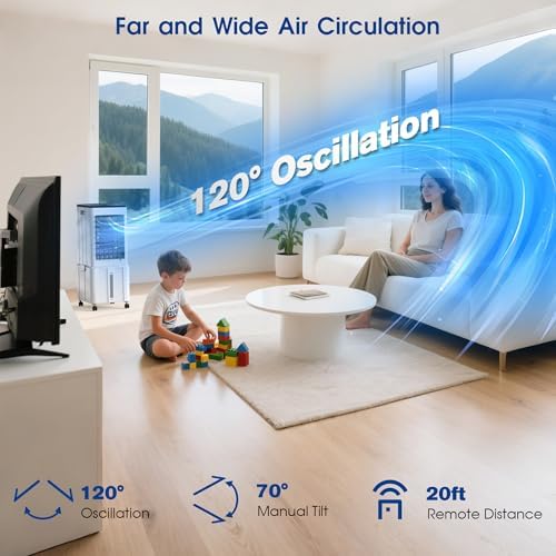 MOMOVOKA 3-IN-1 Windowless Portable Air Conditioners, 3.6 gal Removable Water Tank,4 Ice Packs, 4 Modes & 3 Speeds,12H Timer Oscillating Swamp Cooler for Room no Windows, Bedroom, Living Room