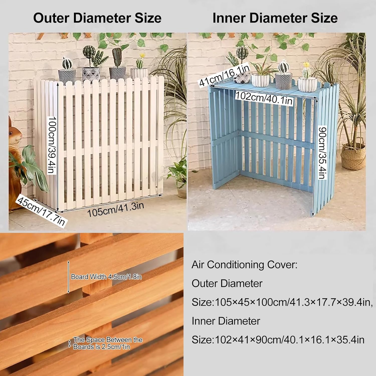 Outdoor Air Conditioner Cover Wood Ac Covers for Outside Decorative Ac Unit Cover Air Conditioner Covers for Outside Fence Natural B 105 * 45 * 100Cm