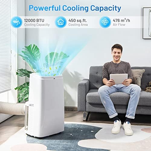 PETSITE Portable Air Conditioner 12000 BTU, 3 in 1 AC Cooling Unit with Built-in Dehumidifier & Fan Modes, Includes Window Kit, Air Conditioners for Large Bedroom 450 Sq.Ft