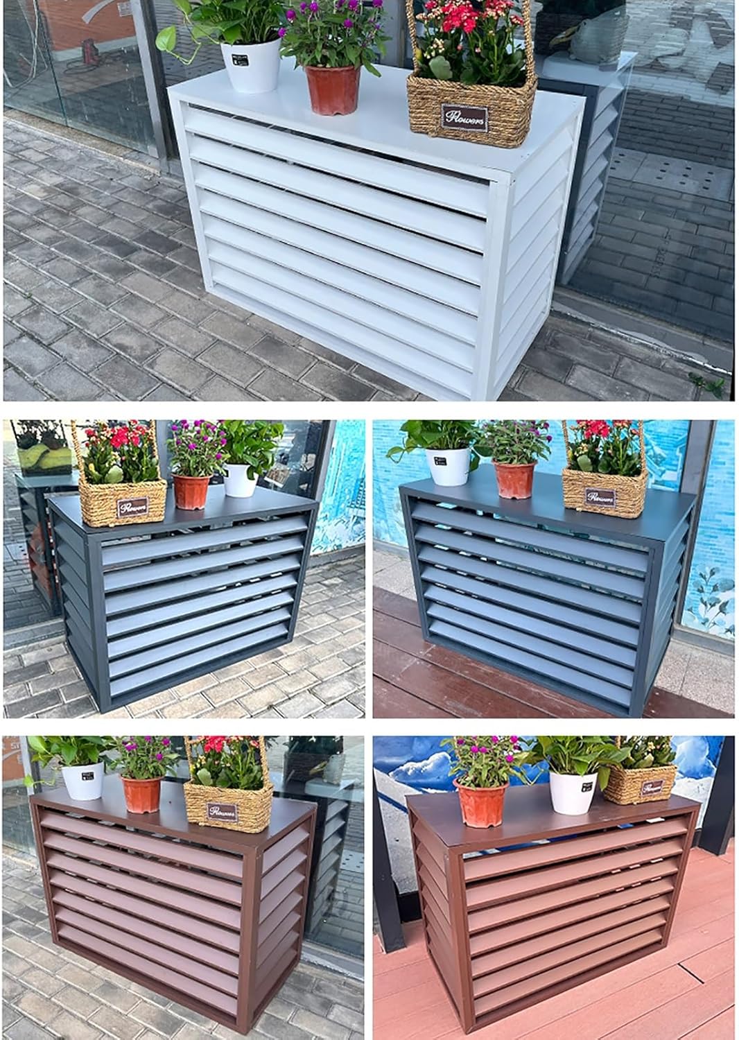 Ac Covers for Outside Air Conditioner Cover Fence Ac Unit Cover Metal, Noise Reduction, for Outdoor Hide and Privacy Brown 3 Sides for 2~3