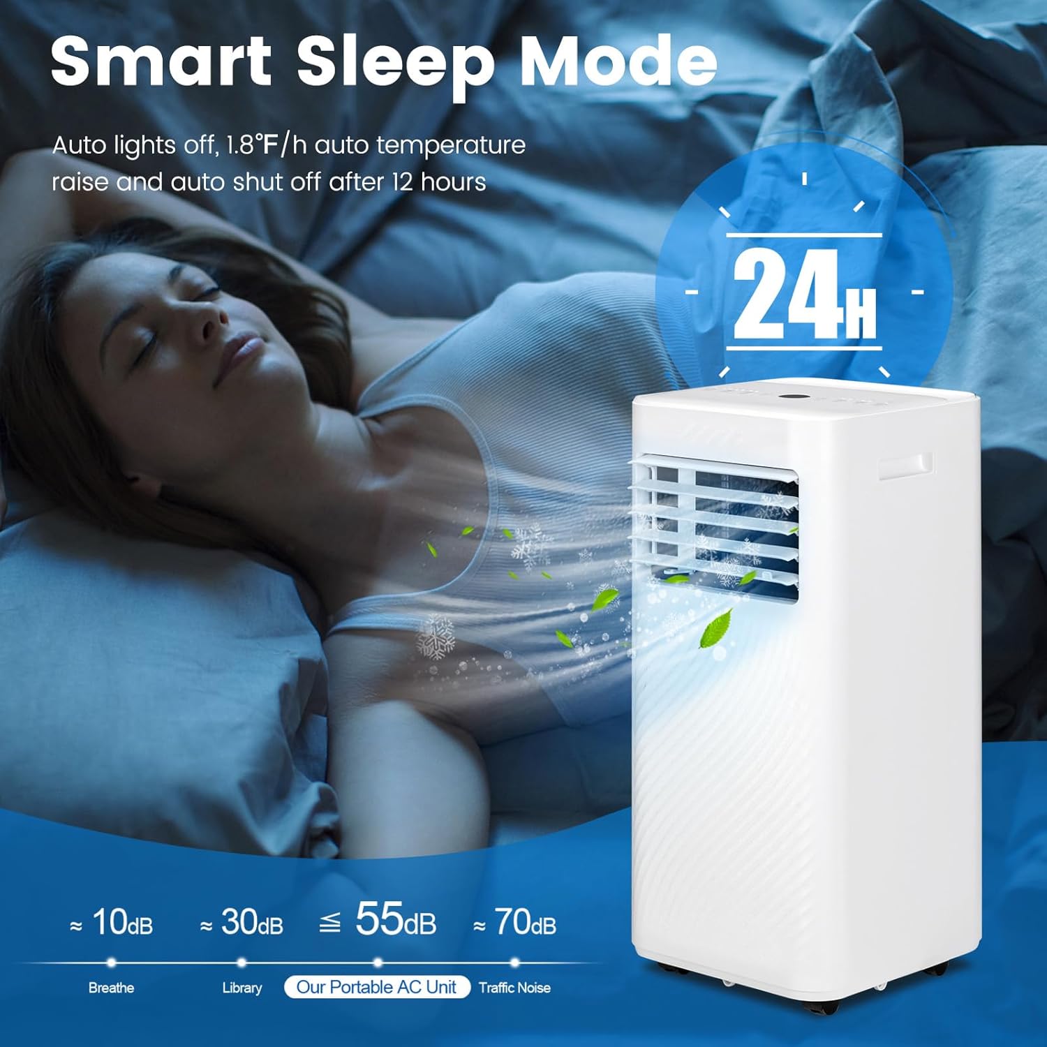 LDAILY Portable Air Conditioners, 4-in-1 Quiet Air Cooler with Fan, Dehumidifier, Sleep Mode, Remote, Touch Screen, 1-24 Timer, AC Unit for Bedroom, Home, up to 350 Sq.Ft (White, 10000 BTU)