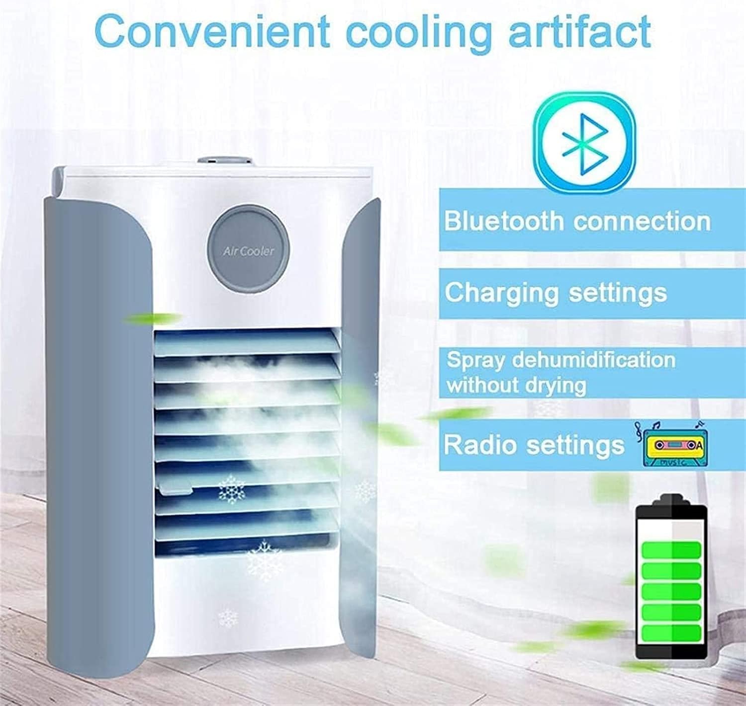 Portable Air Conditioner Fan Personal Air Cooler Mini Air Conditioner with 3 Fan Speeds and 4 Color LED Light Desktop Table Cooling Fan Evaporative Air Cooler for Home Bedroom Office