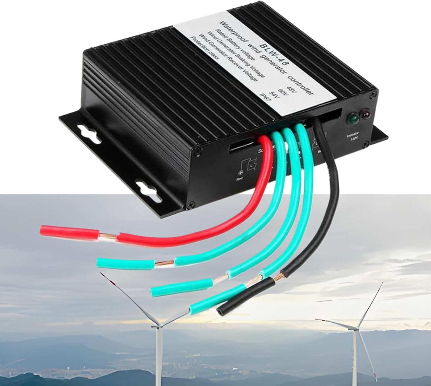 Black,24V, Wind Turbine Charges Controller, 12V/24V/48V 6000W‑10000W MPPT Wind Turbine Generator Controller, 16A IP67 Waterproof Wind Generator Controller for Wind Turbines