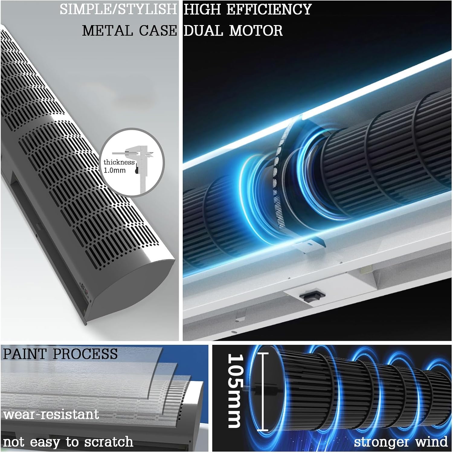 Air Curtain,Commercial Silent Door Air Curtain Machine, Energy-Saving Remote Control Black, Available in 1.5/1.8/2 Meters(0.6m)