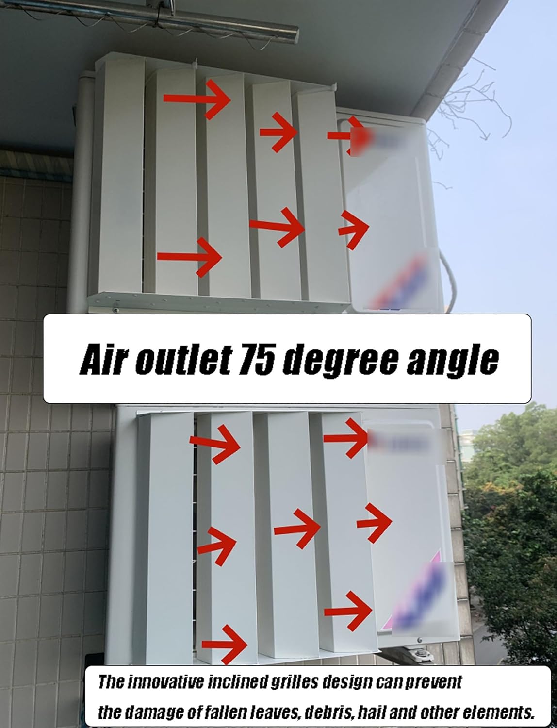 Air Conditioner Outdoor Unit Cover Bracket Air Deflector Grilles, Air Outlet 45 Degrees Angle Condenser Defender Grilles, Galvanized Seel Shutter Deflector