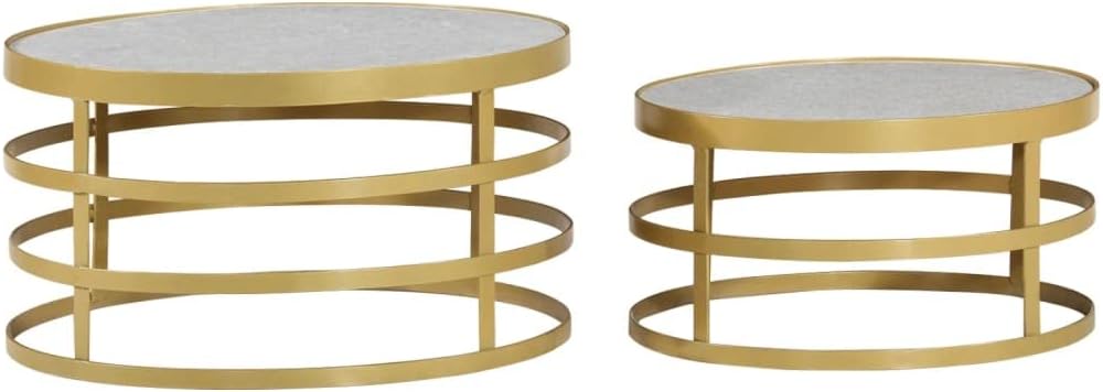 2 Piece Coffee Table Set Marble Brass and White, End Tables, Living Table, Center Tables for Living Room, Living Room Furniture for Office, Lounge, Cafe, Study, Bedroom