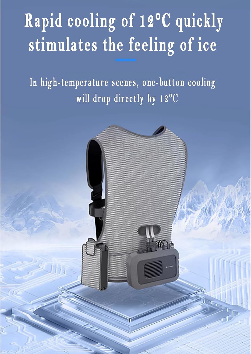 Air Conditioner Clothes, USB Battery Powered Wearable Ac Vest, 2 Levels of Ice Feeling Adjustable, Rapid Drop 12°C, Water Cooling, Skin-Friendly and Breathable