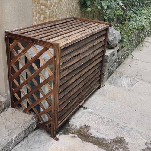 Air Conditioner Fence Screen AC Covers Outdoor Protective Grilles Wooden Plant Display Rack Weather Resistant Space Divider Shutters Decoration Cover For Outside Unit(Black,L115cm*W54cm*H95cm)