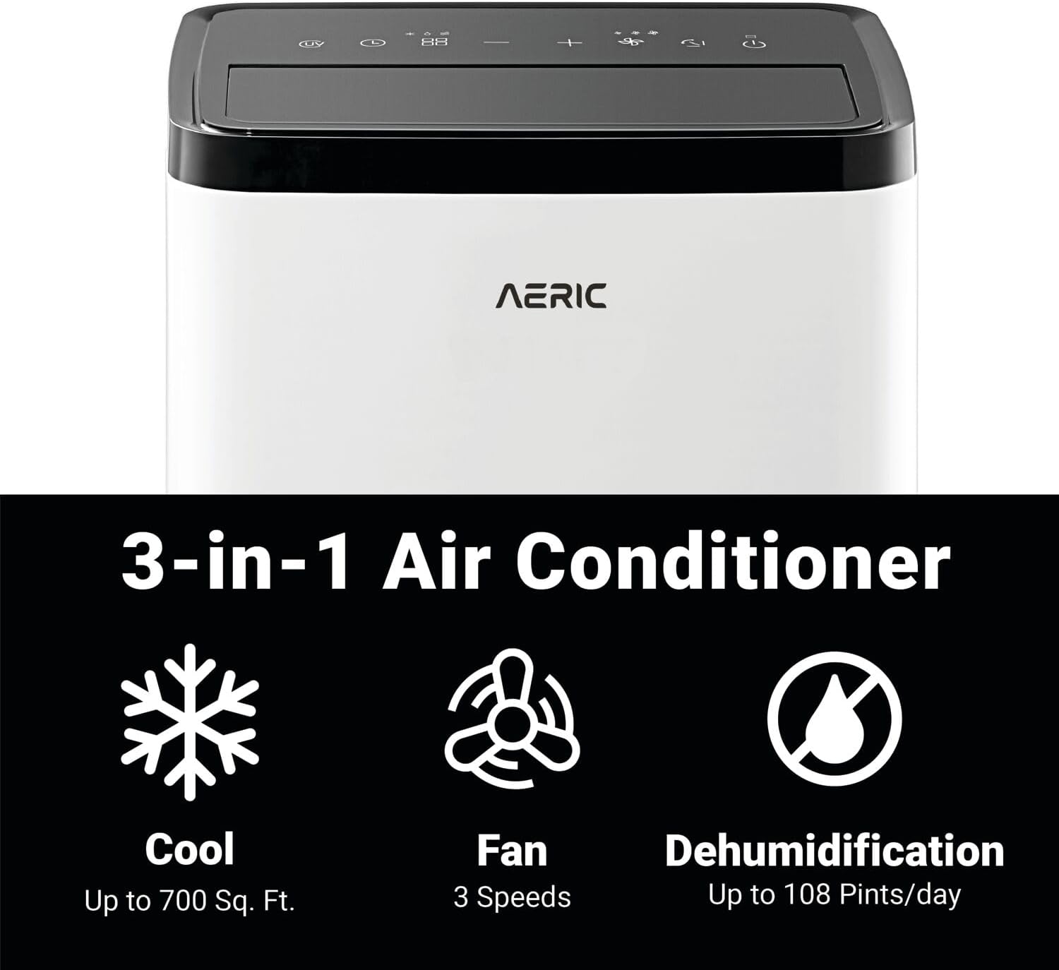 Aeric 10,000 BTU Portable Air Conditioner with Dehumidifier for Living Room and Apartment, 115V, Portable Air Conditioners for Large Rooms up to 700 Sq.Ft. with Remote Control in White