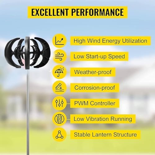 High Efficiency 12V/24V Vertical Axis Wind Turbine Kit - Compact Eco-Friendly Small Wind Generator, Quiet Renewable Energy Solution for Home Use, Efficient Windmill Motor System