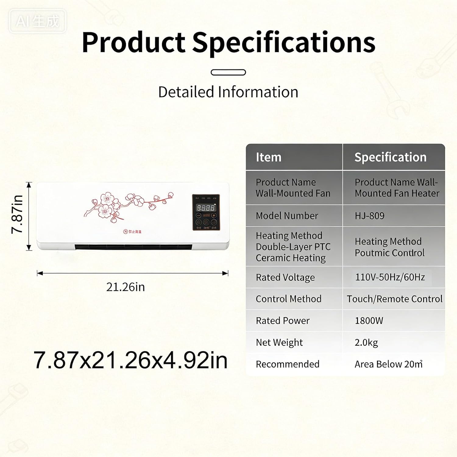 Portable Air Conditioner 2 In1 Mini Wall Mounted Smart Cooling and Heating Air Conditioner Fan for Bedroom Heater AC Unit Heating System Combo for Bathroom Office, RV(White)