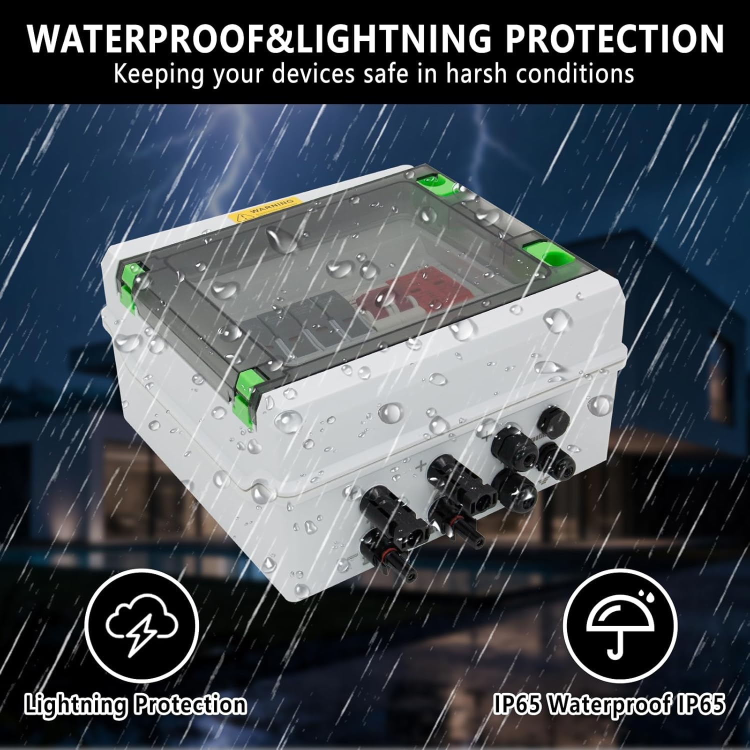 DC600V Solar Combiner Box IP65 2-In-1-Out 40A Circuit Breaker with Surge Protector& Fuse PV Combiner Box IP65 Waterproof Enclosure,MCB,SPD for Solar Panel Systems