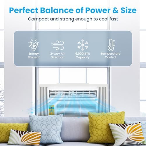 Senville 6,000 BTU Window Air Conditioner, Cools Up to 250 Sq. Ft., Easy to Use, Washable Filter